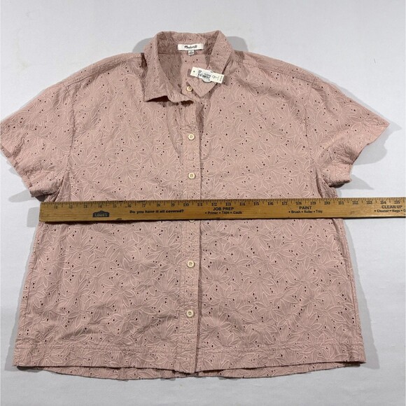 Madewell Eyelet Beachside Shirt Dream on Daisies Short Sleeve Button Pink M NWT - Picture 4 of 12
